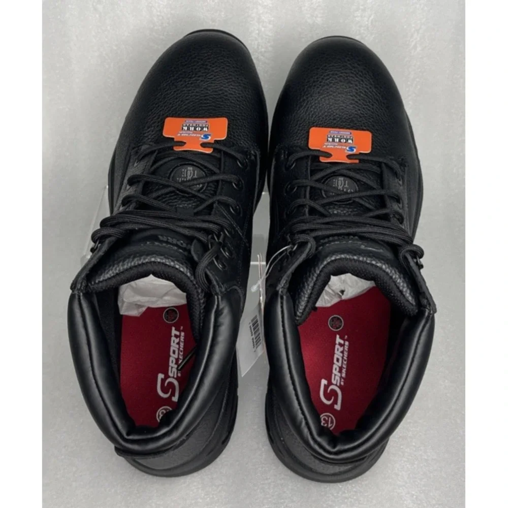 S‎ Sport By Skechers Elton Black Steel Toe Leather Work Boots Men's Size 13 NEW